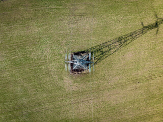 Bird's Eye View of an Electrical Pylon Tower