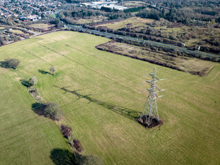 High Voltage Power Line Pylon Aerial View