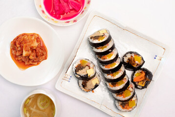 Korean food gimbap food on the table
