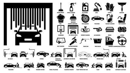 Professional auto car detailer icon. Vector illustrations - obrazy, fototapety, plakaty
