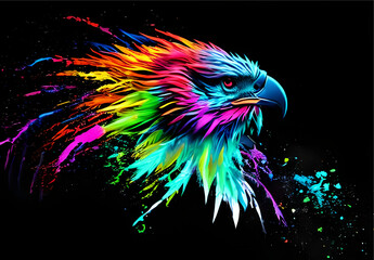 Colorful, splash paint of an Eagle.
AI generated art.