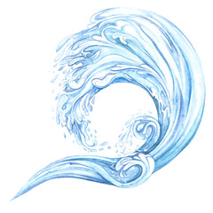 Ocean wave watercolor illustration isolated on transparent background