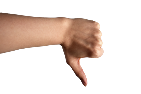hand showing thumb down isolated on white background