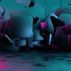 3d render, abstract background with cubes in blue and pink colors