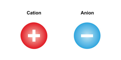 Scientific Designing of Difference Between Cation and Anion. Vector Illustration. - obrazy, fototapety, plakaty