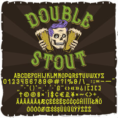 Double stout font with a skeleton and 2 glasses of beer