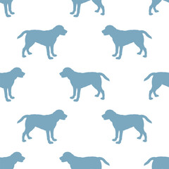 Standing labrador retriever puppy isolated on white background. Seamless pattern. Dog silhouette. Endless texture. Design for wallpaper, fabric, print