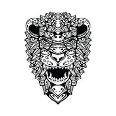 black and white tribal decorative lion pattern tattoo