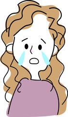 [crying face] Simple hand-drawn female facial expression upper body illustration isolated