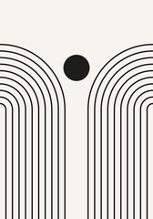 Abstract geometric minimalist artwork. Mid century modern and Bauhaus inspired retro poster with an arch and circle. Modern trendy black and white wall art with simple shapes. - 573545669
