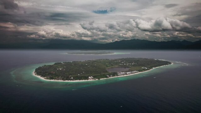 Aerial view Gili Trawangan and gili air Lombok Sunny day