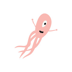 Cute Microorganism isolated on white background. Infectious germ, protist, microbe. Disease causing bacteria, viruses. Bright colored cartoon kids vector illustration.