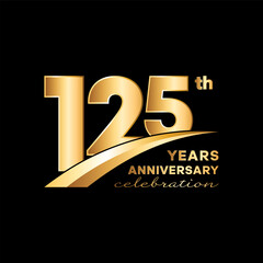 125th Anniversary. Anniversary logo design with golden number and text for anniversary celebration event, invitation, wedding, greeting card, banner, poster, flyer, brochure. Logo Vector Template