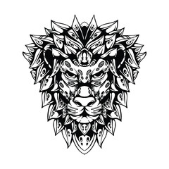 black and white tribal decorative lion pattern tattoo