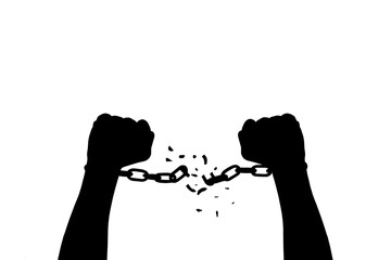 silhouette hands and broken chains .Freedom concept