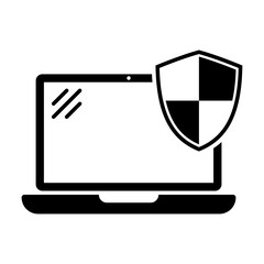Laptop security icon, Laptop protection icon. Laptop and shield icon. Internet security concept. Identification and protection symbol.