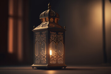 a mosque lantern that is both elegant and understated. Focus on capturing the essence of the lantern's warm and inviting glow, and use simple shapes and muted colors Generative AI