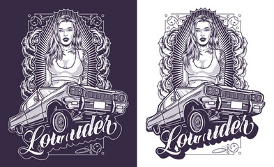 Hot girl lowrider flyer monochrome