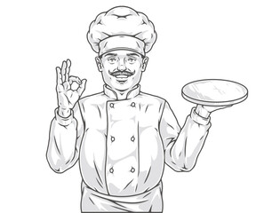Confident chef man monochrome emblem