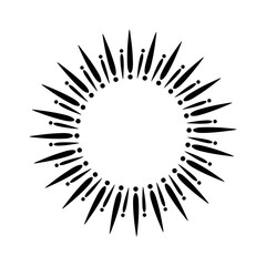 Sunburst vector. Light rays in minimal style design. Hand drawn rays of sun black and white design, vintage style isolated on white background. Sunburst frame with space for text. Vector Illustration