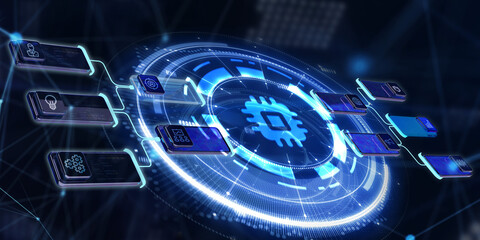 Fototapeta premium Internet of things - IOT concept. Businessman offer IOT products and solutions. 3d illustration