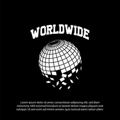 Worldwide Design In Acid style, stylish print for streetwear, print for t-shirts