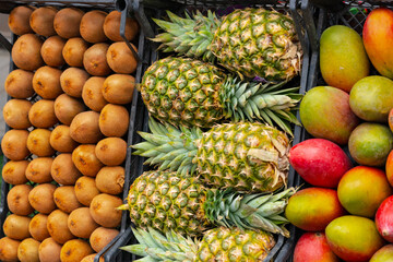 Fresh fruits on showcase at a farmers market