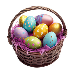 Fototapeta na wymiar easter eggs in basket on a white background. generative AI
