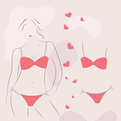 Silhouette of a girl in lacy sexy women's underwear. The concept of femininity and sensuality. Vector illustration