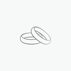 Wedding rings contour black, vector illustration on an isolated white background.

