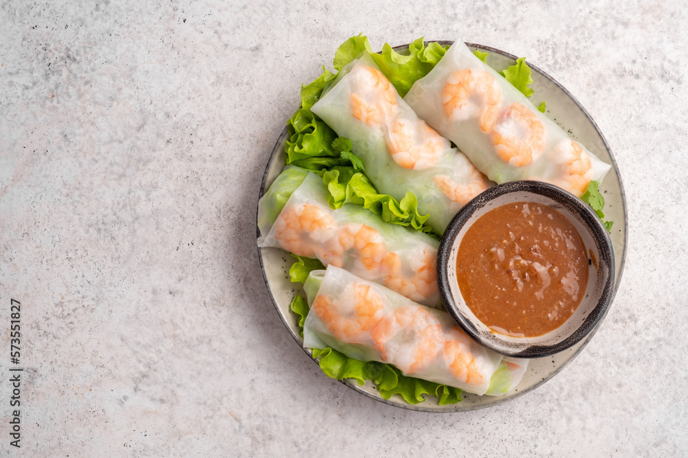 Canvas Prints vietnamse spring summer rolls with shrimp, lettuce, mint and vegetables