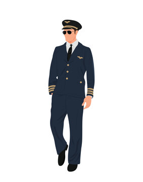 Aircraft Pilot Illustration, Aviator In Uniform Flat Design