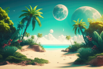 Fototapeta na wymiar Summer Tropical Background. Illustration AI Generative