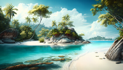 Fototapeta na wymiar A Tropical Island Paradise with Sand Beaches - Generative AI