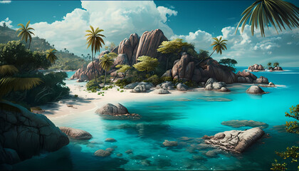 A Tropical Island Paradise with Sand Beaches - Generative AI