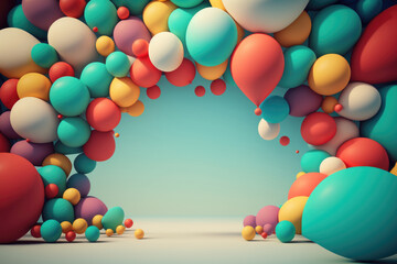 Fototapeta na wymiar Birthday background with balloons. Illustration AI Generative