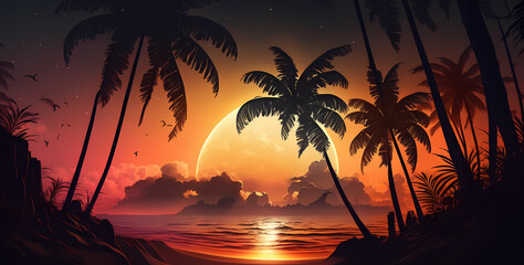 A Sunset Over The Ocean - Summer Vibes - Generative AI