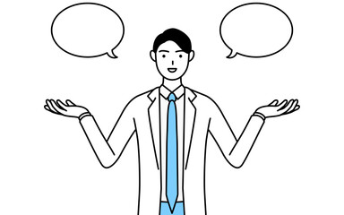 ふきだしつき、比較をする白衣を着た男性医師