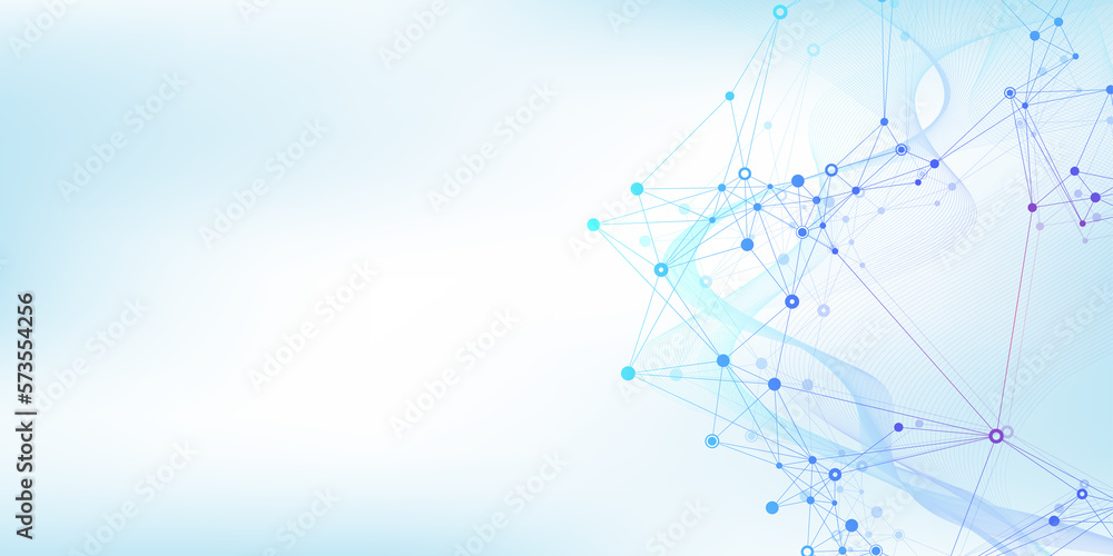 Poster Digits abstract background with connected line and dots, web cover. Digital neural networks. Network and connection background for your presentation. Web graphic background, illustration.