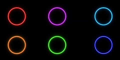 glowing circles neon shape in black background