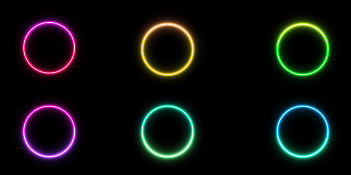 glowing circles neon shape in black background