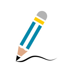 Blue pencil drawing writing line school supplies icon flat vector design