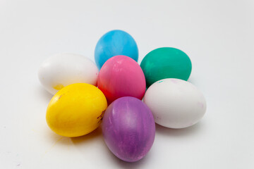 Happy Easter. Easter eggs. Natural dyed colorful eggs