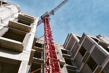 View from the bottom of the construction of a new residential building.