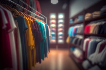 Сlothing boutique store interior background. Generative AI - obrazy, fototapety, plakaty