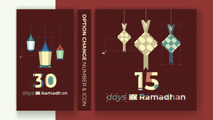 ramadhan kareem symbols design vector lantern and ketupat, celebrate ramadhan, option change number and icon, good for web, social media feed, poster and banner