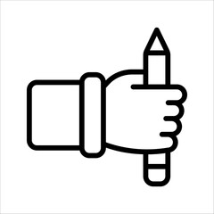 Hand holding pencil linear icon. Handwriting. Drawing. Taking notes. vector illustration on white background
