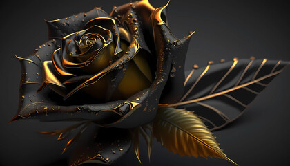 black and gold rose illustration, generative ai