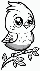Cute bird. Coloring book page for children. Black and White Cartoon Illustration line art. 