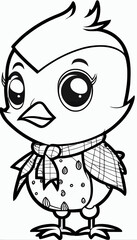 Cute bird. Coloring book page for children. Black and White Cartoon Illustration line art. 
